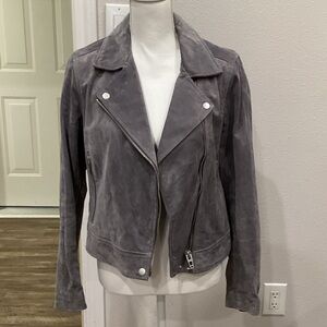 Preowned Blank NYC Grey Leather Moto Jacket Size Medium (Item#J028)